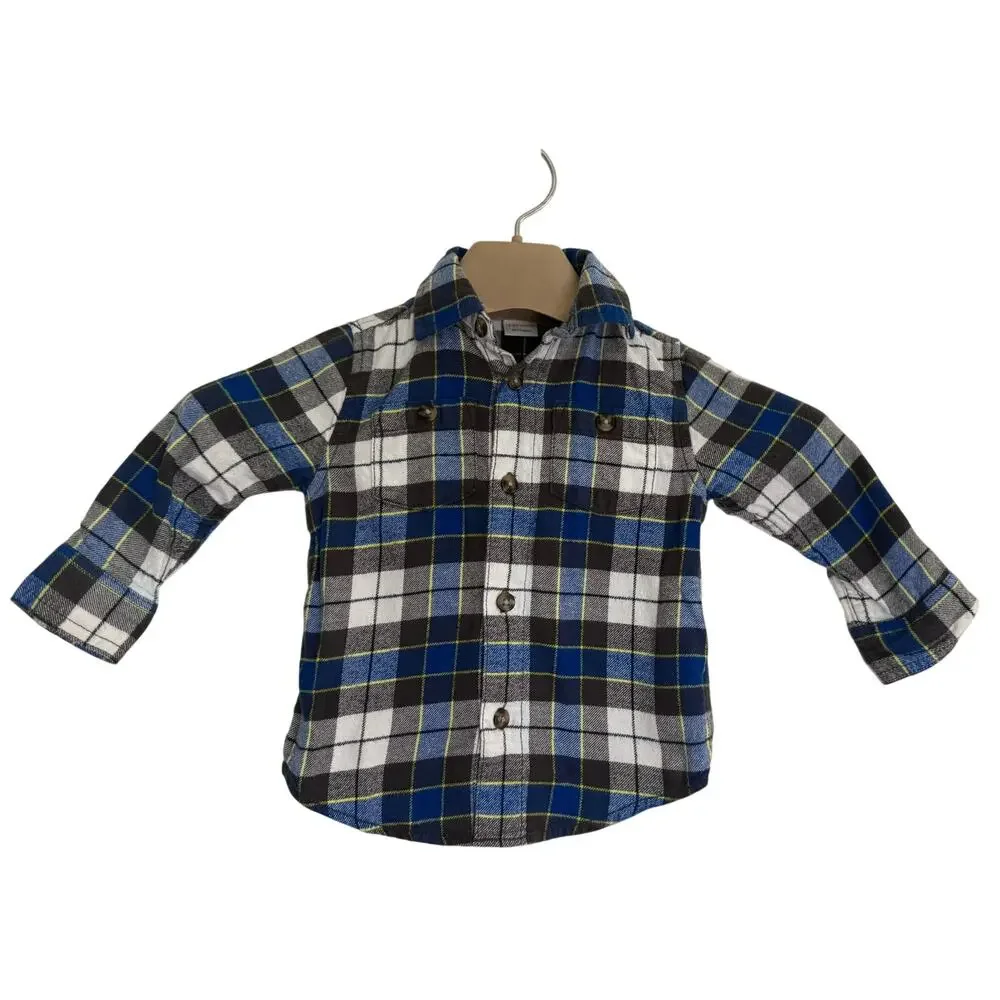 Gymboree Toddler Size 18-24 Months Button Up Shirt Blue Black White Long Sleeve